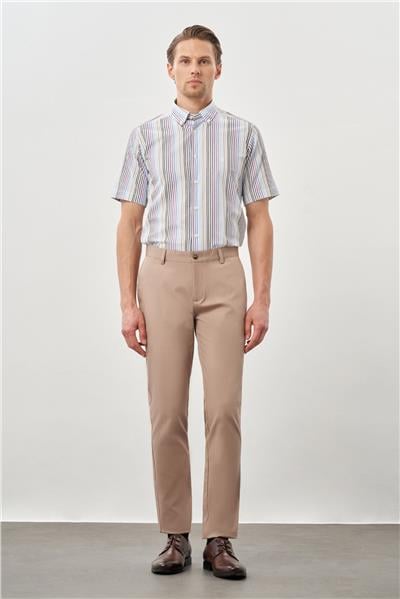 Koyu Bej Pamuklu Yandan Cepli Casual Slim Fit Chino Pantolon 1003245168