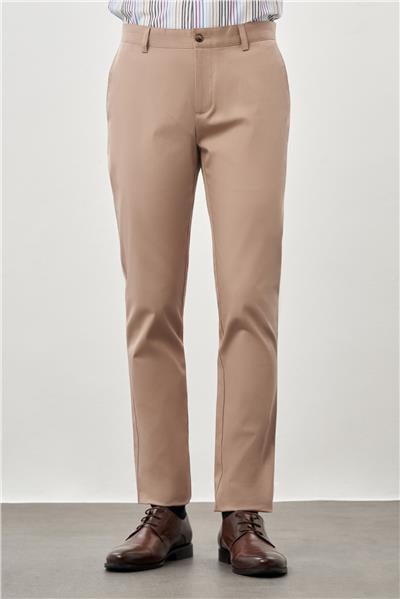 Koyu Bej Pamuklu Yandan Cepli Casual Slim Fit Chino Pantolon 1003245168