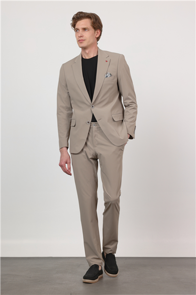 Kendinden Desenli Mono Yaka 6 Drop Slim Fit Takım Elbise 1001260162