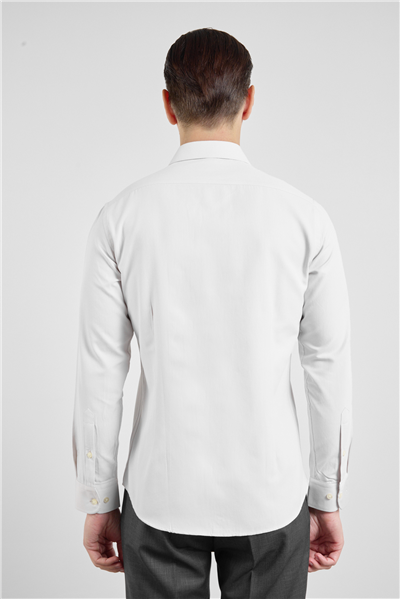 Bej Dokulu Sert Yaka Uzun Kol Cepsiz Slim Fit Pamuklu Gömlek 1004255283