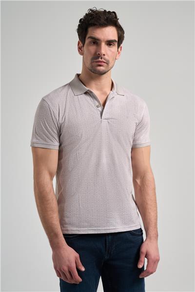 Koyu Bej Kısa Kol Baskılı Pike Polo Yaka Cepsiz esnek Casual Slim Fit Tişört 1011250150