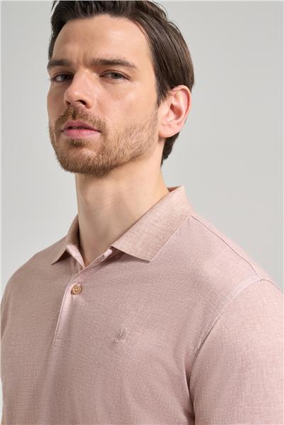 Koyu Bej Kısa Kol Baskılı Pike Polo Yaka Cepsiz esnek Casual Slim Fit Tişört 1011250151