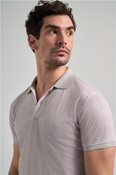 Koyu Bej Kısa Kol Baskılı Pike Polo Yaka Cepsiz esnek Casual Slim Fit Tişört 1011250150