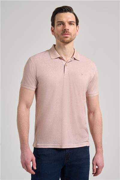 Koyu Bej Kısa Kol Baskılı Pike Polo Yaka Cepsiz esnek Casual Slim Fit Tişört 1011250151