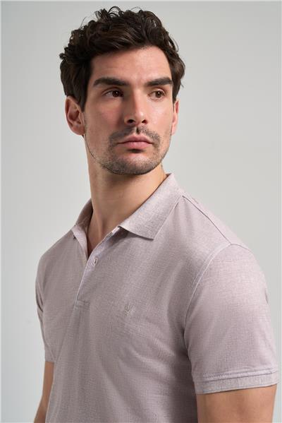 Koyu Bej Kısa Kol Baskılı Pike Polo Yaka Cepsiz esnek Casual Slim Fit Tişört 1011250151