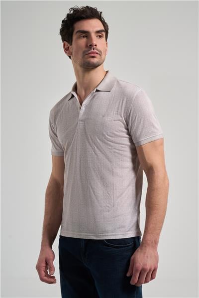 Koyu Bej Kısa Kol Baskılı Pike Polo Yaka Cepsiz esnek Casual Slim Fit Tişört 1011250150