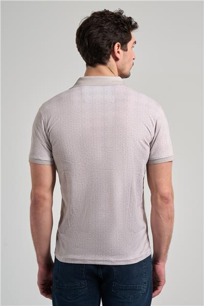 Koyu Bej Kısa Kol Baskılı Pike Polo Yaka Cepsiz esnek Casual Slim Fit Tişört 1011250150