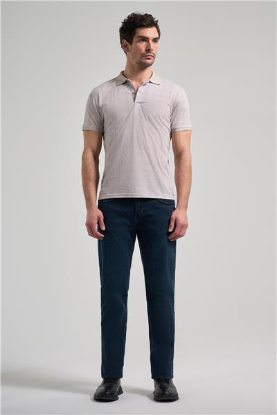 Koyu Bej Kısa Kol Baskılı Pike Polo Yaka Cepsiz esnek Casual Slim Fit Tişört 1011250150