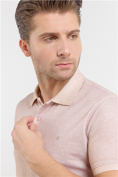 Kısa Kol Baskılı Pike Polo Yaka Cepsiz esnek Casual Slim Fit Tişört 1011250153
