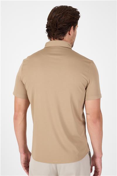 Bej Kısa Kol Düğmeli Yaka Cepsiz Performans Ürün Slim Fit  Gömlek 1004250256