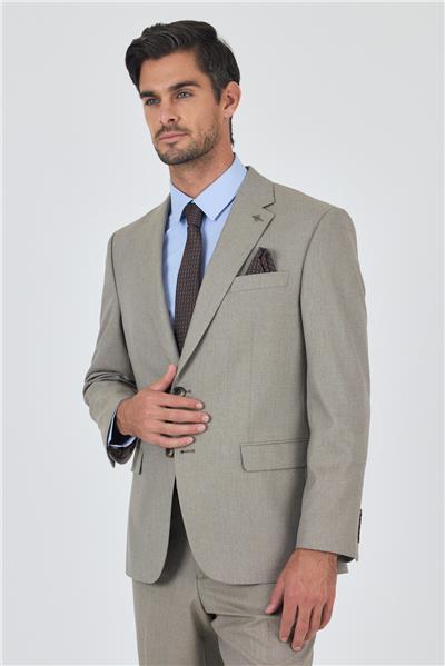 Koyu Bej Mono Yaka Astarlı Çift Yırtmaç Esnek 4 Drop Comfort Fit Classic Takım Elbise 1001250160