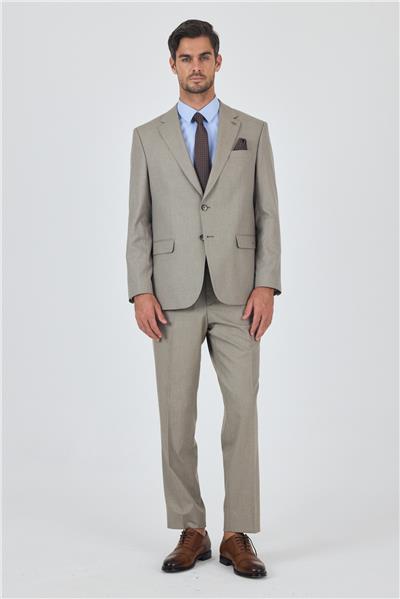 Koyu Bej Mono Yaka Astarlı Çift Yırtmaç Esnek 4 Drop Comfort Fit Classic Takım Elbise 1001250160