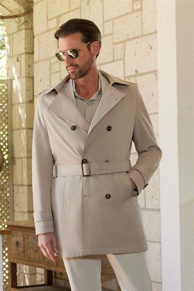 Bej Mono Yaka Düz Classic Comfort Fit Trençkot 1006260150