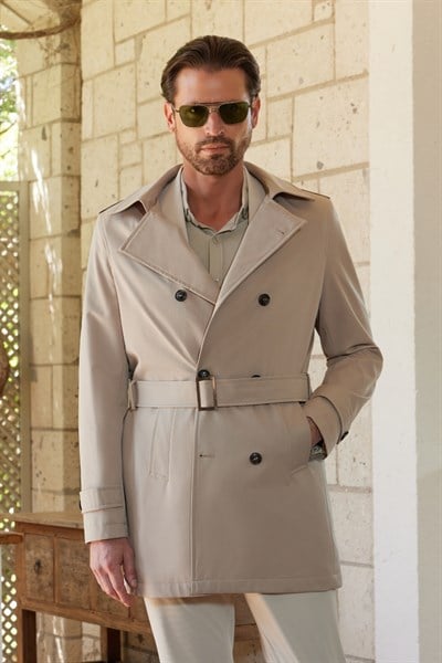 Bej Mono Yaka Düz Classic Comfort Fit Trençkot 1006260150