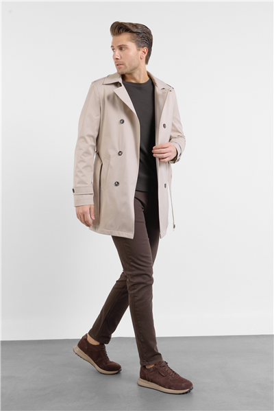 Bej Mono Yaka Düz Classic Comfort Fit Trençkot 1006260150