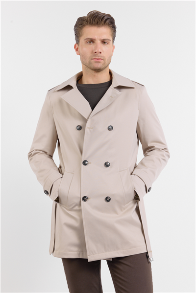 Bej Mono Yaka Düz Classic Comfort Fit Trençkot 1006260150