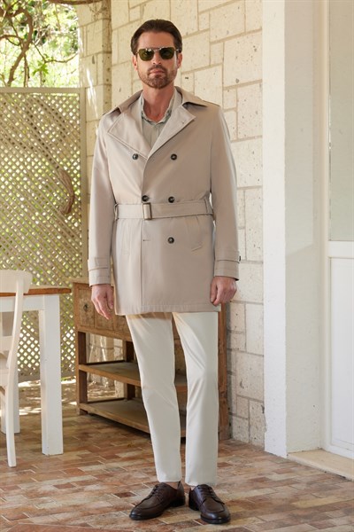Bej Mono Yaka Düz Classic Comfort Fit Trençkot 1006260150