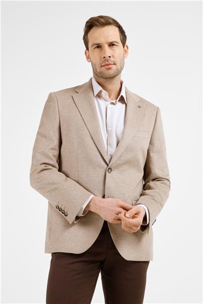 Bej Mono Yaka Düz Desen 6 Drop Comfort Fit Yünlü Ceket 1002255161