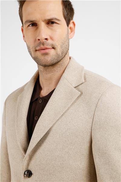 Koyu Bej Mono Yaka Esnek Slim Fit Classic Kaşe Palto 1005255101