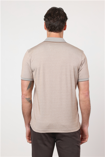 Bej Polo Yaka Kısa Kol Cepsiz Comfort Fit Pamuklu Tişört 1011260153