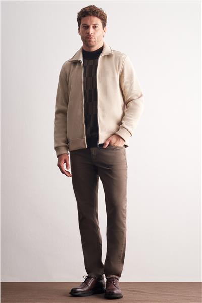 Koyu Bej Polo Yaka  Slim Fit Pamuklu Casual Mont 1007255128