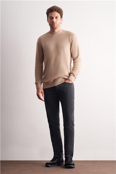 Koyu Bej Yarım Balıkçı Yaka Uzun Kol Cepsiz Comfort Fit Casual Pamuklu Triko Kazak 1012255203