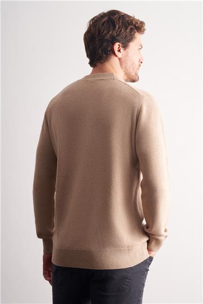 Koyu Bej Yarım Balıkçı Yaka Uzun Kol Cepsiz Comfort Fit Casual Pamuklu Triko Kazak 1012255203