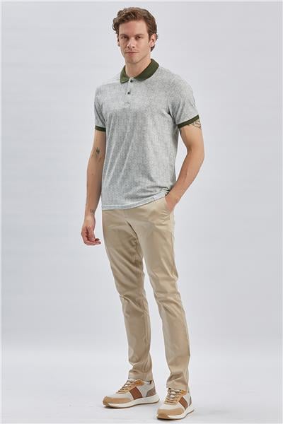 Koyu Haki Baskılı Pike Polo Yaka Pamuklu Likralı Casual Slim Fit Dar Kesim Tişört 1011240158