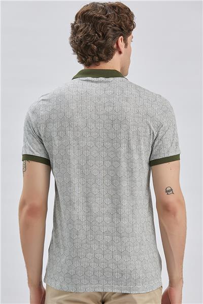 Koyu Haki Baskılı Pike Polo Yaka Pamuklu Likralı Casual Slim Fit Dar Kesim Tişört 1011240158