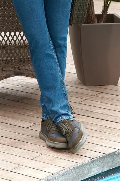 Koyu Haki Hakiki Deri Termo Taban Bağcıklı Casual Ayakkabı 1033235117
