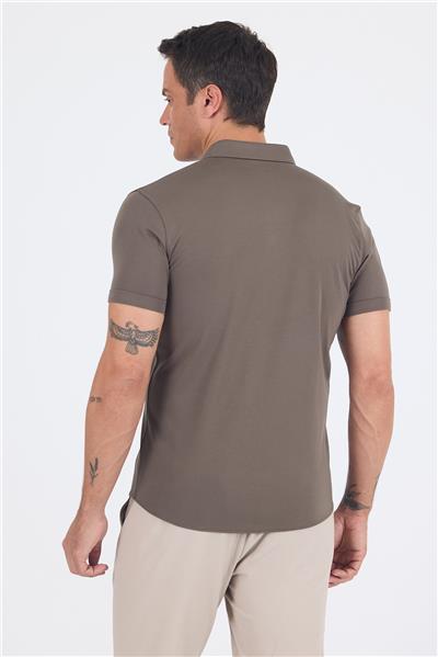 Haki italyan Düğmeli Yaka Kısa Kol Cepsiz Slim Fit Gömlek 1004250255