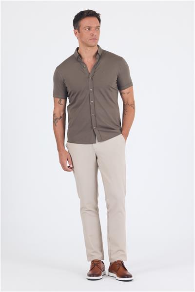Haki italyan Düğmeli Yaka Kısa Kol Cepsiz Slim Fit Gömlek 1004250255