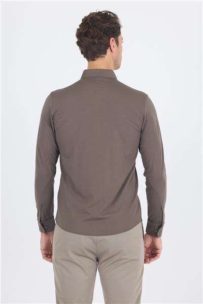 Haki İtalyan Düğmeli Yaka UzunKol Cepsiz Slim Fit Gömlek 1004250254