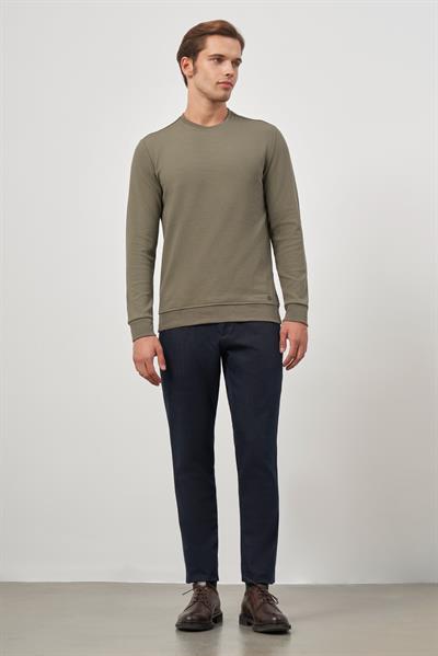 Koyu Haki Örme Bisiklet Yaka Pamuklu Casual Slim Fit Dar Kesim Sweatshirt 1013245150