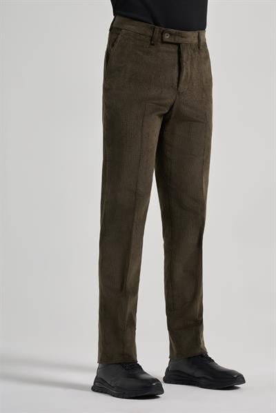 Koyu Haki Pamuklu Yandan Cepli Comfort Fit Kadife Pantolon 1003245160