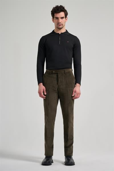 Koyu Haki Pamuklu Yandan Cepli Comfort Fit Kadife Pantolon 1003245160