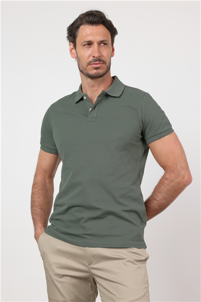 Koyu Haki Polo Yaka Kısa Kol Cepsiz Slim Fit Pamuklu Tişört 1011260154