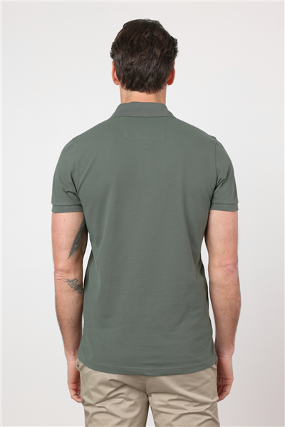Koyu Haki Polo Yaka Kısa Kol Cepsiz Slim Fit Pamuklu Tişört 1011260154