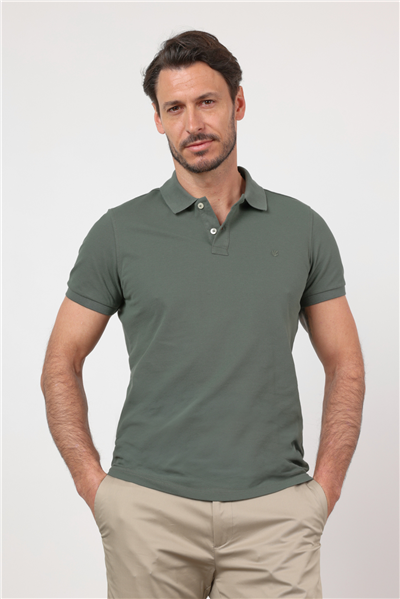 Koyu Haki Polo Yaka Kısa Kol Cepsiz Slim Fit Pamuklu Tişört 1011260154