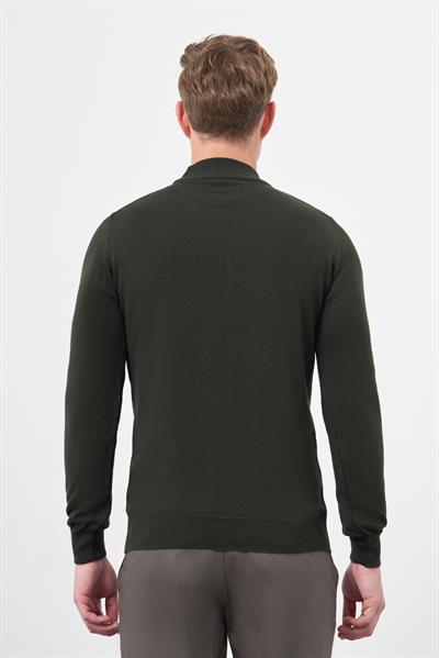 Koyu Haki Uzun Kol Düz Örme Yarım Balıkçı Yaka Classic Comfort Fit Triko 1012245001