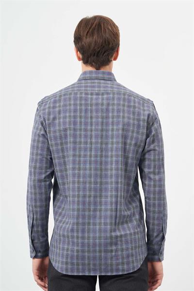 Koyu Haki Uzun Kol Ekose Desen Cepli Pamuklu Classic Comfort Fit Gömlek 1004245212