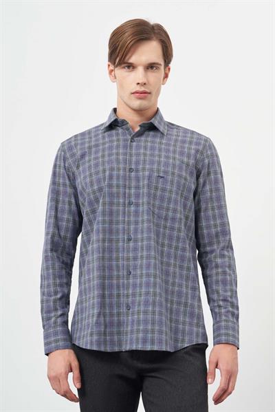 Koyu Haki Uzun Kol Ekose Desen Cepli Pamuklu Classic Comfort Fit Gömlek 1004245212