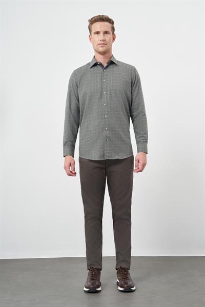 Uzun Kol Kareli Desen Gabardin Cepsiz Pamuklu Classic Comfort Fit Gömlek 1004245166