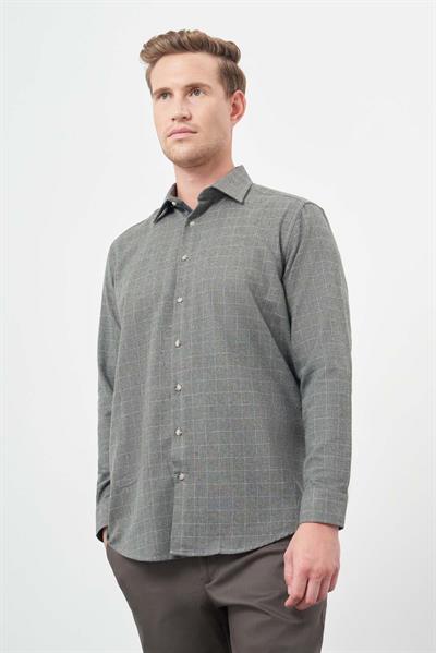 Uzun Kol Kareli Desen Gabardin Cepsiz Pamuklu Classic Comfort Fit Gömlek 1004245166