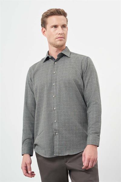 Uzun Kol Kareli Desen Gabardin Cepsiz Pamuklu Classic Comfort Fit Gömlek 1004245166