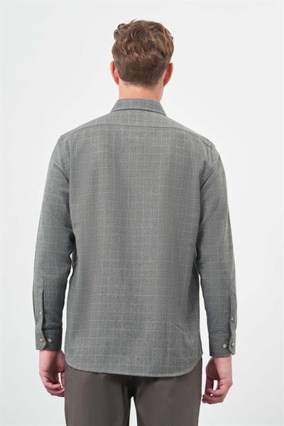 Uzun Kol Kareli Desen Gabardin Cepsiz Pamuklu Classic Comfort Fit Gömlek 1004245166