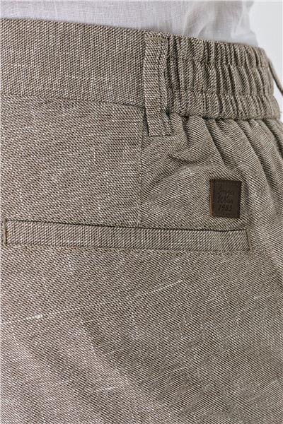 Koyu Kahverengi Keten Lastikli Yandan Cepli Casual Comfort Fit Jogger Pantolon 1003240159