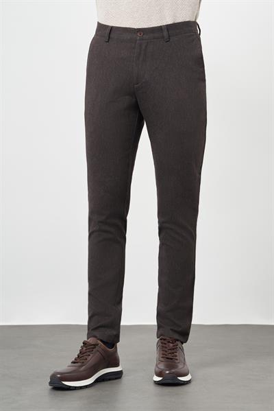 Koyu Kahverengi Pamuklu Yandan Cepli Casual Slim Fit Chino Pantolon 1003245162