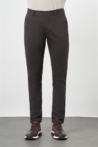 Koyu Kahverengi Pamuklu Yandan Cepli Casual Slim Fit Chino Pantolon 1003245162