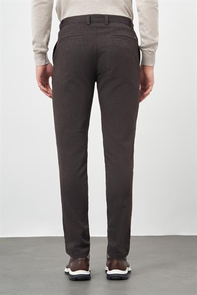 Koyu Kahverengi Pamuklu Yandan Cepli Casual Slim Fit Chino Pantolon 1003245162